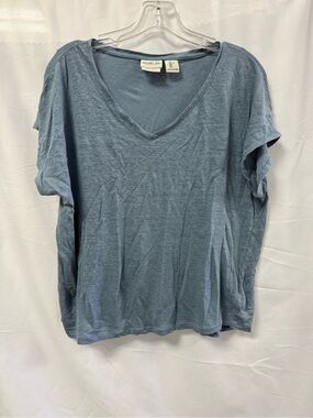 Rachel Zoe 100% Linen Tee T-shirt Solid Blue Short Sleeve Womens Large